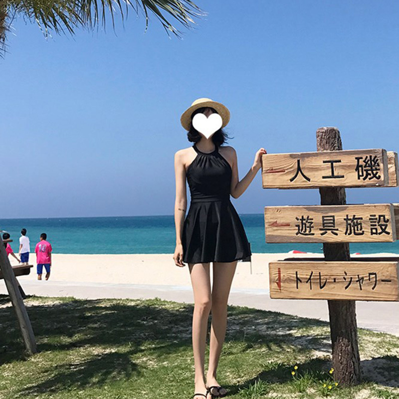 韓系溫泉保守連體裙式泳衣