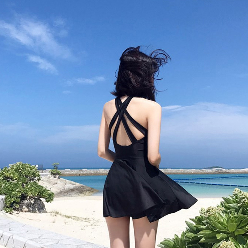 韓系溫泉保守連體裙式泳衣