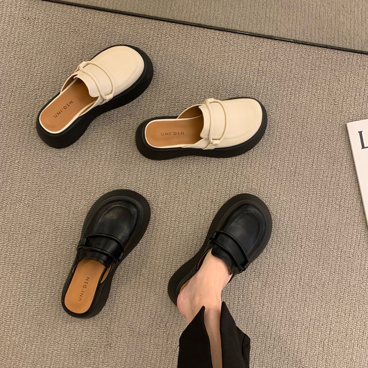 夏鬆糕厚底包頭半拖樂福鞋