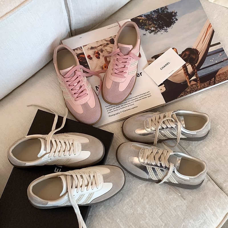 休閒時尚圓頭蕾絲小白鞋