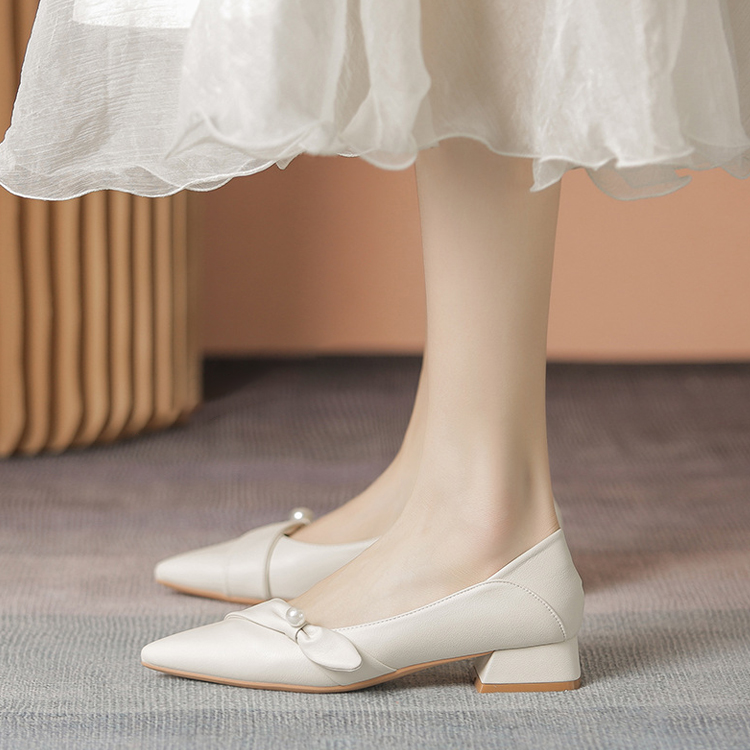 蝴蝶結簡約淺口珍珠瑪麗珍女鞋