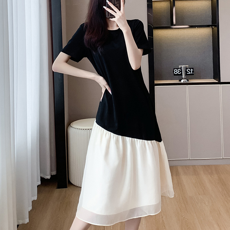 夏拼接撞色仙氣飄飄連衣裙