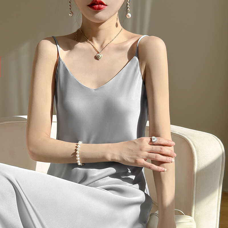 夏輕奢無袖醋酸緞面吊帶裙