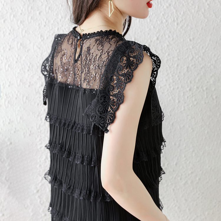 夏黑蕾絲直筒蛋糕連衣裙