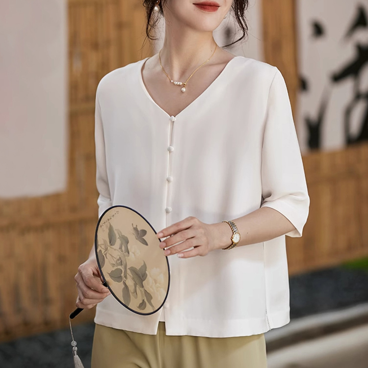 夏氣質優雅兩穿仿真絲襯衫