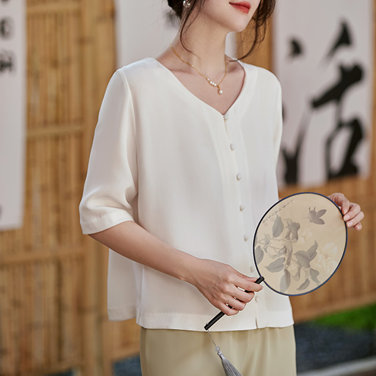 夏氣質優雅兩穿仿真絲襯衫