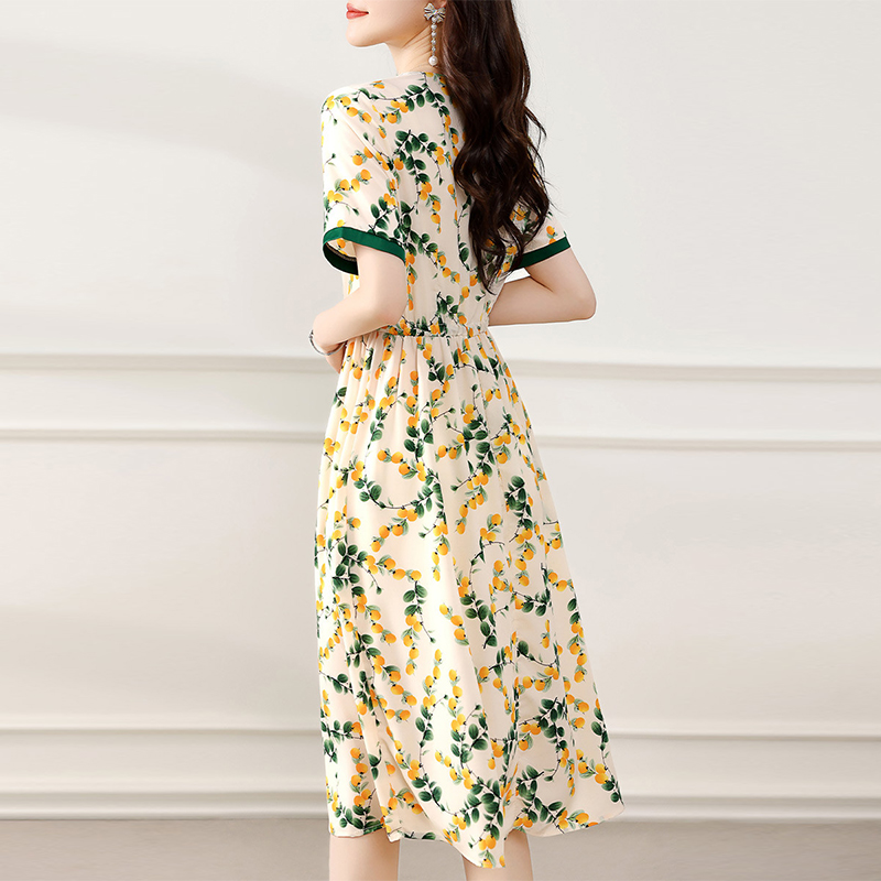 夏印花撞色收腰度假風連衣裙