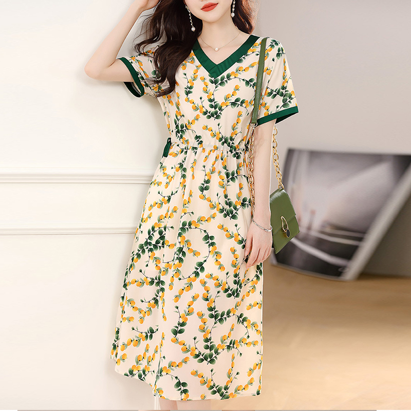 夏印花撞色收腰度假風連衣裙