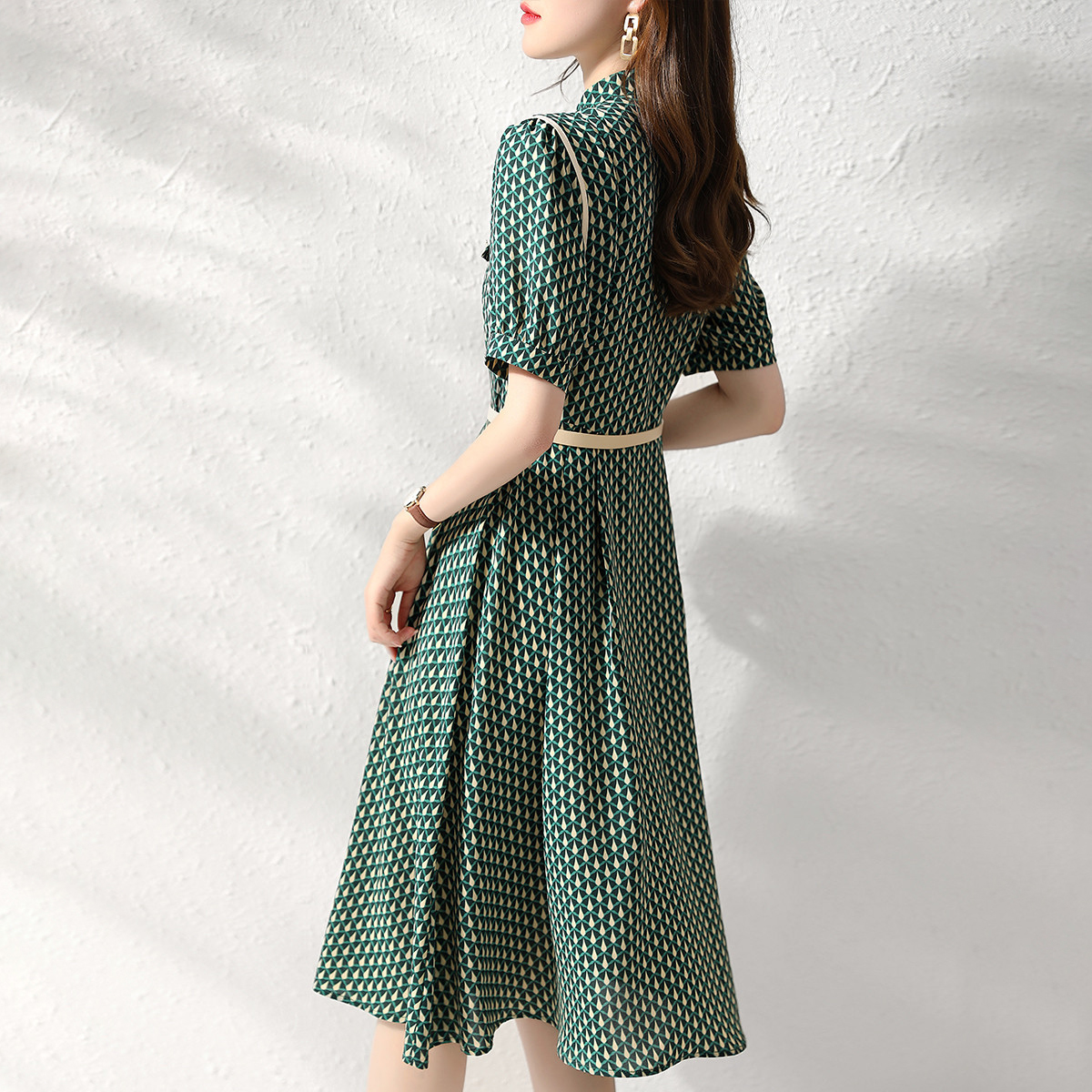 夏波段收腰韓版印花連衣裙