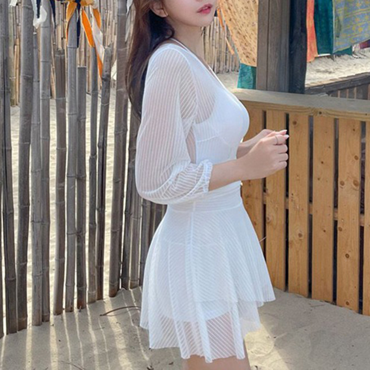 韓版性感保守顯瘦長袖連身泳衣