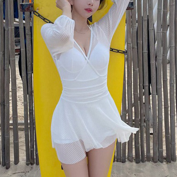 韓版性感保守顯瘦長袖連身泳衣