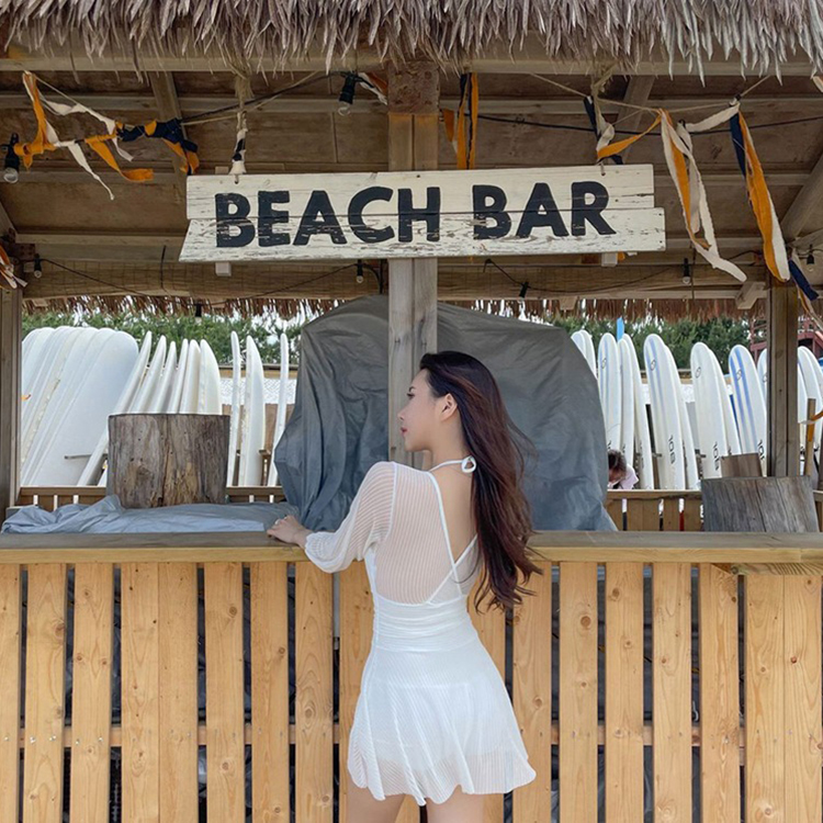 韓版性感保守顯瘦長袖連身泳衣