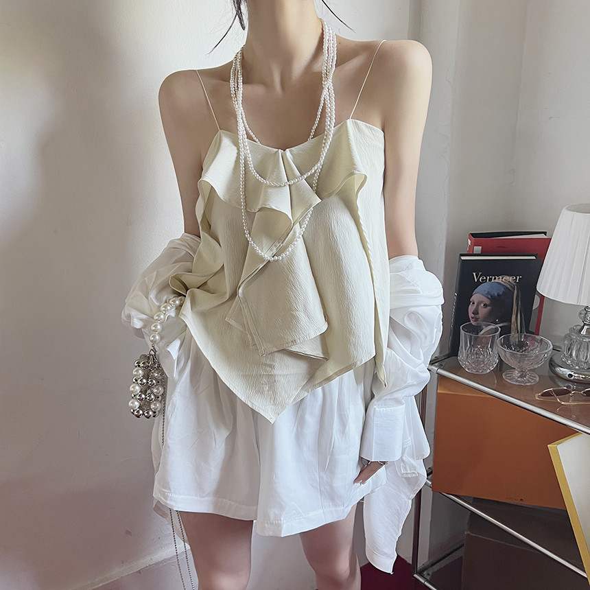 性感不規則荷葉邊V領吊帶