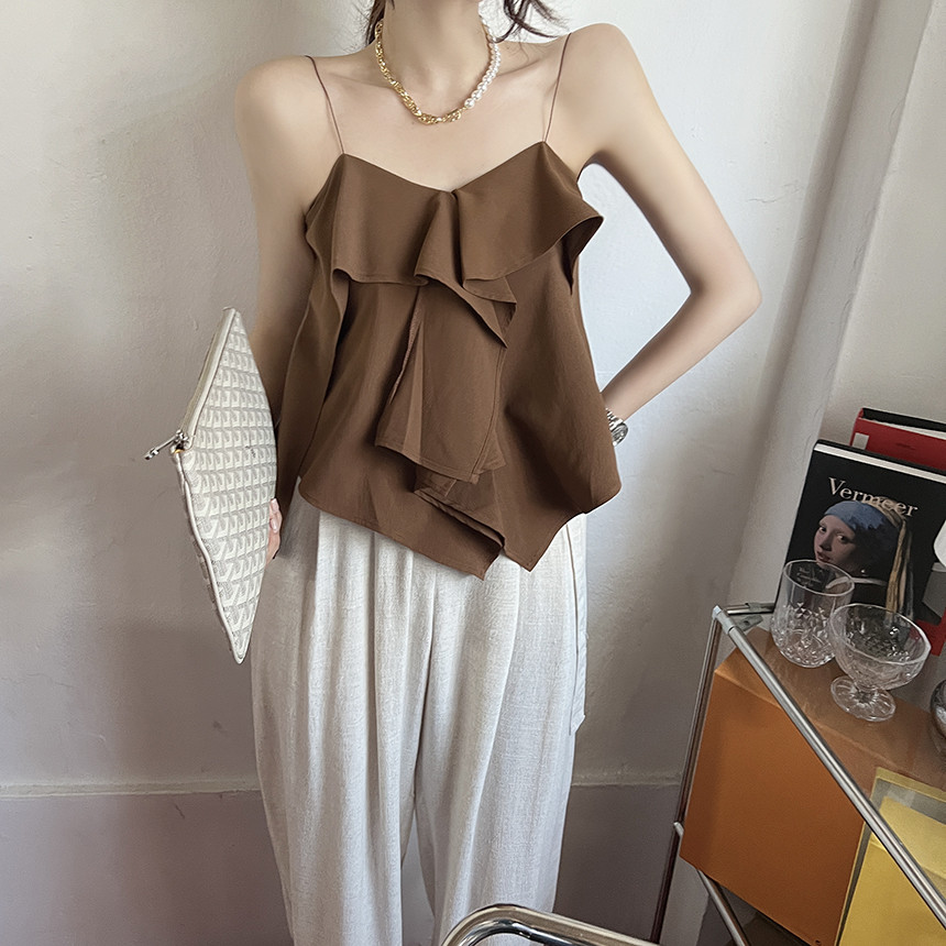 性感不規則荷葉邊V領吊帶