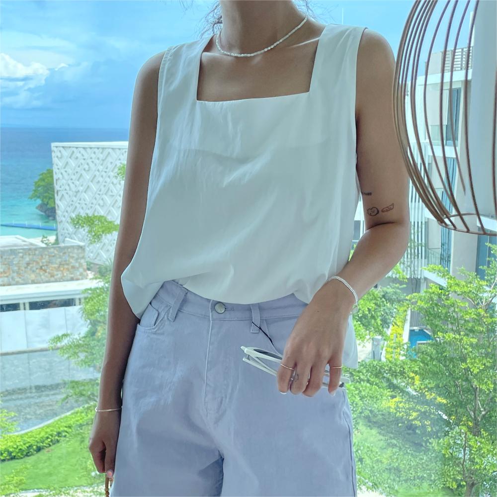 簡約休閒方領無袖背心
