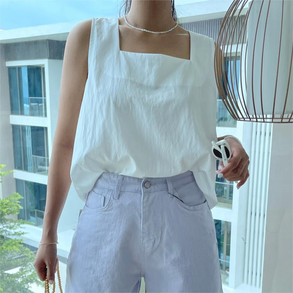 簡約休閒方領無袖背心