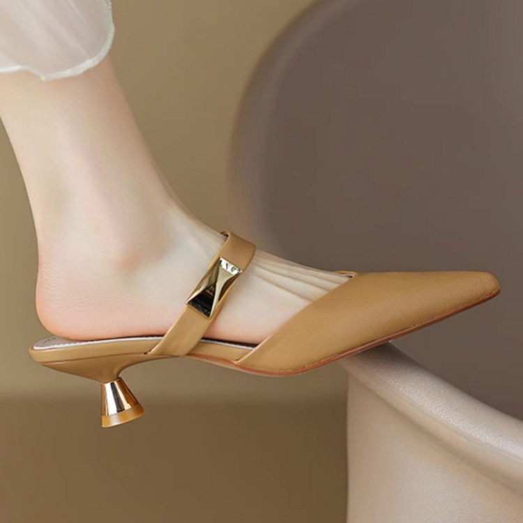 復古優雅尖頭中跟穆勒鞋