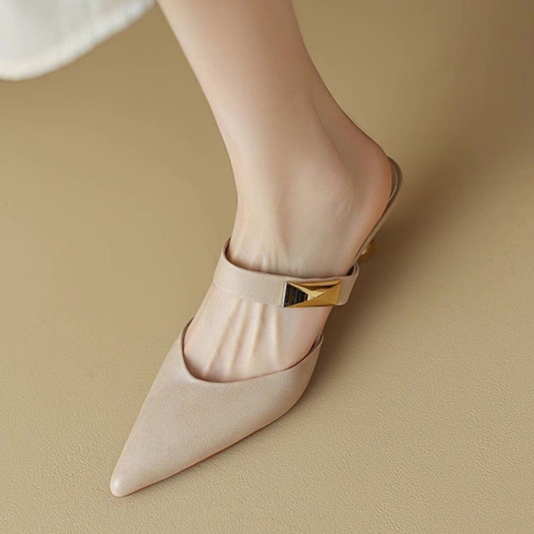 復古優雅尖頭中跟穆勒鞋