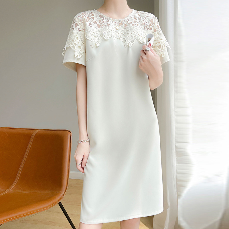 氣質鏤空蕾絲花邊短袖洋裝