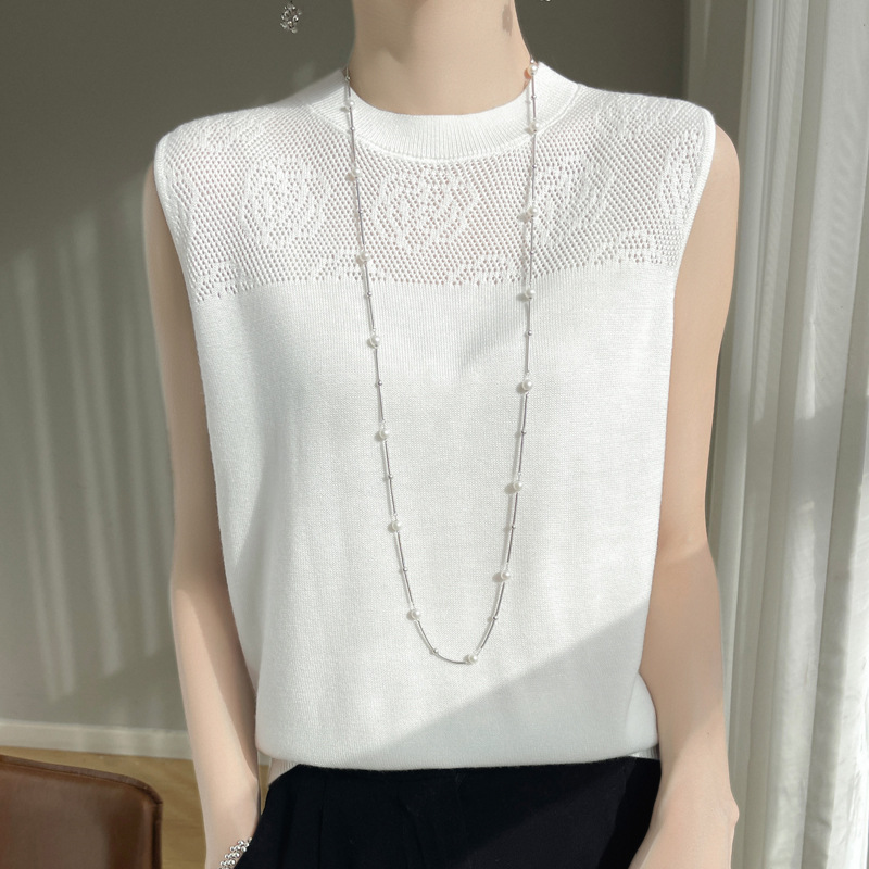 簡約無袖立體鉤花背心針織衫