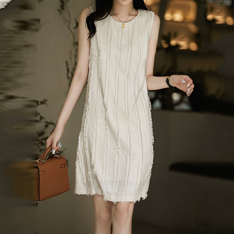 休閑流蘇鬚邊無袖連身裙