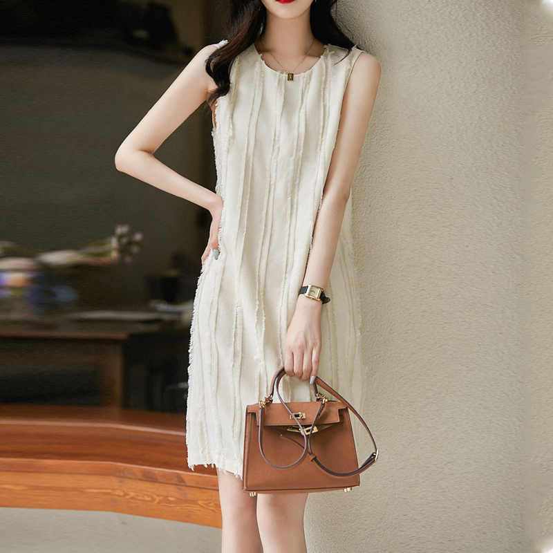 休閑流蘇鬚邊無袖連身裙