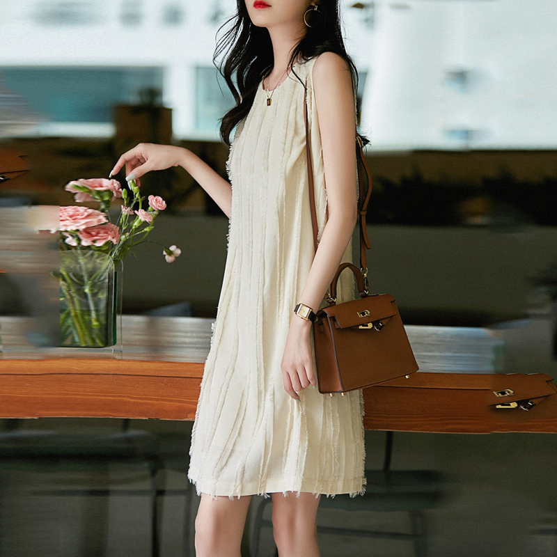 休閑流蘇鬚邊無袖連身裙
