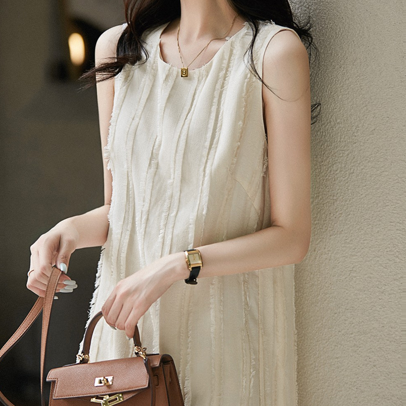 休閑流蘇鬚邊無袖連身裙