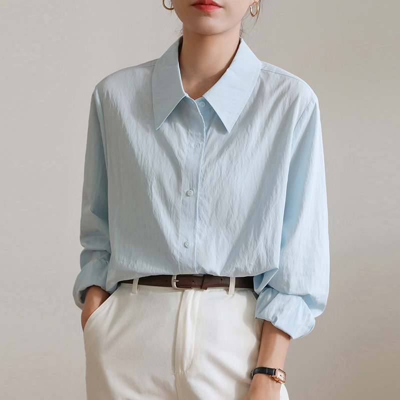 韓風春秋免燙褶皺感鹽色襯衫