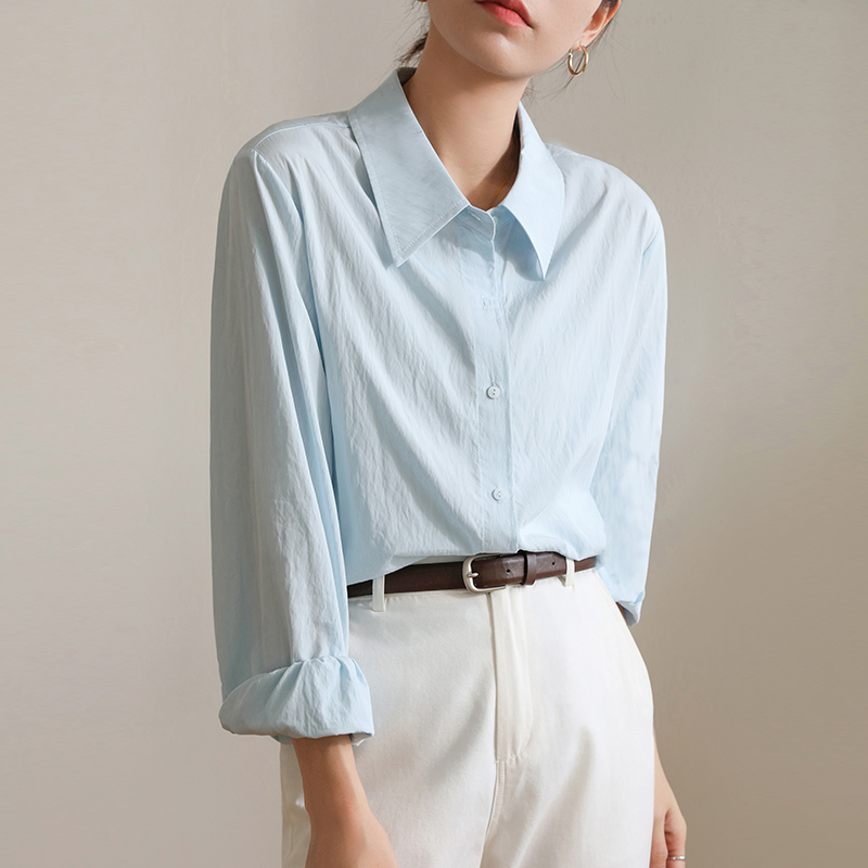韓風春秋免燙褶皺感鹽色襯衫