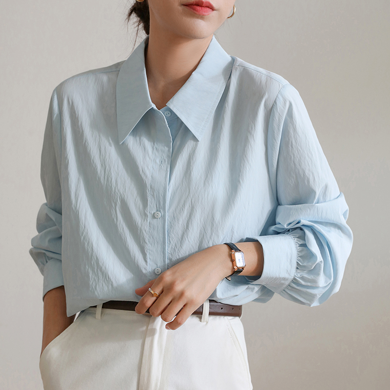 韓風春秋免燙褶皺感鹽色襯衫
