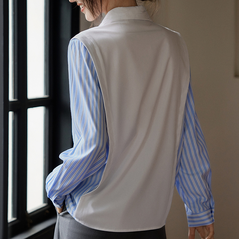 設計感撞色假兩件拼接條紋襯衫