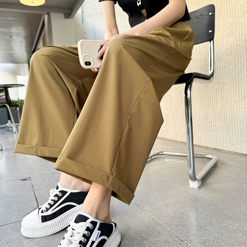 休閑純色速乾高腰闊腿褲