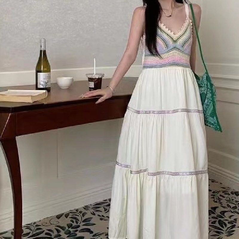 民族風鏤空拼接吊帶洋裝