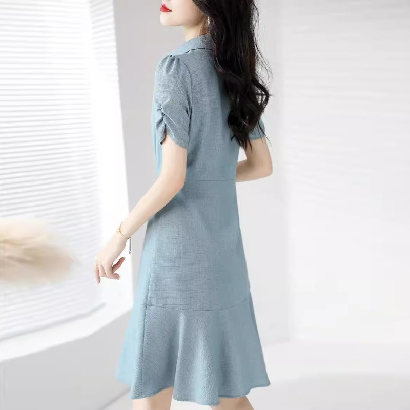 法式V領收腰襯衫洋裝