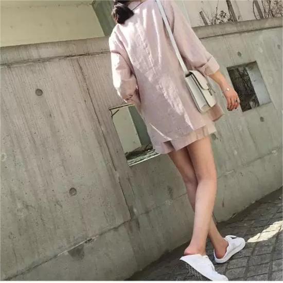 韓版條紋西服短褲兩件套