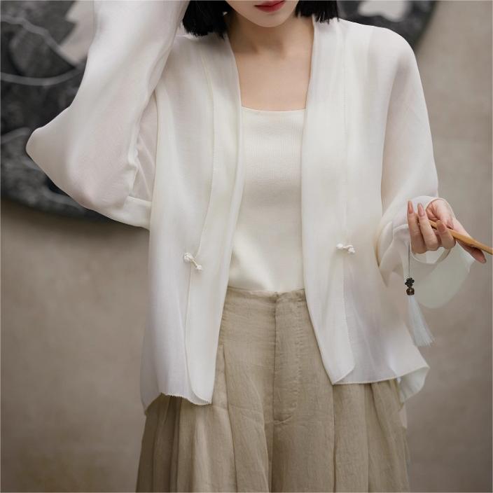 新中式純色長袖外搭短防曬衣