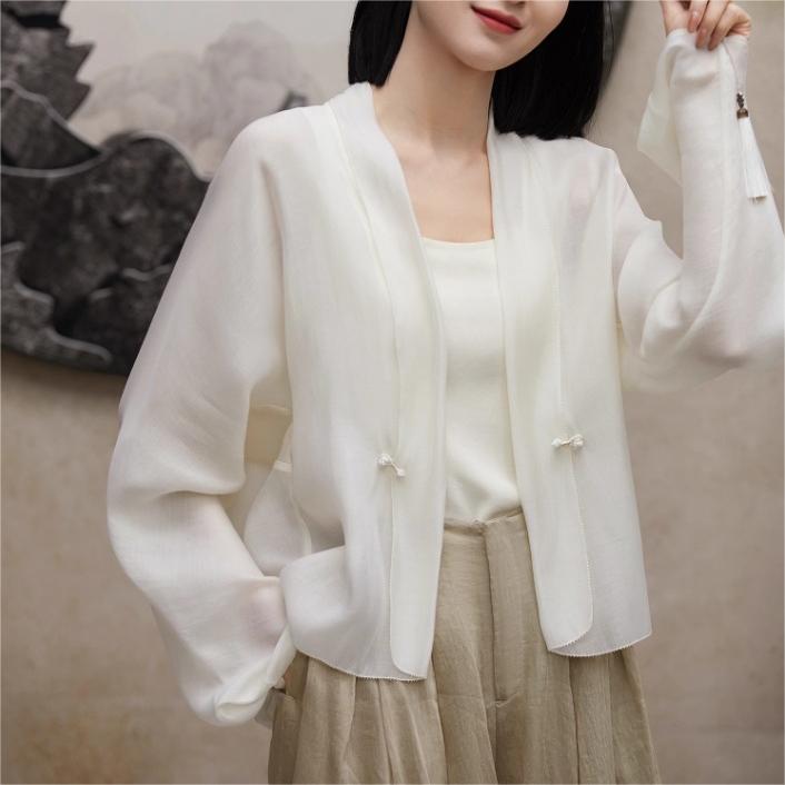 新中式純色長袖外搭短防曬衣