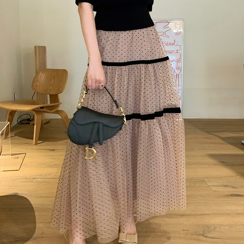 百搭波點層次感大擺型網紗半身裙