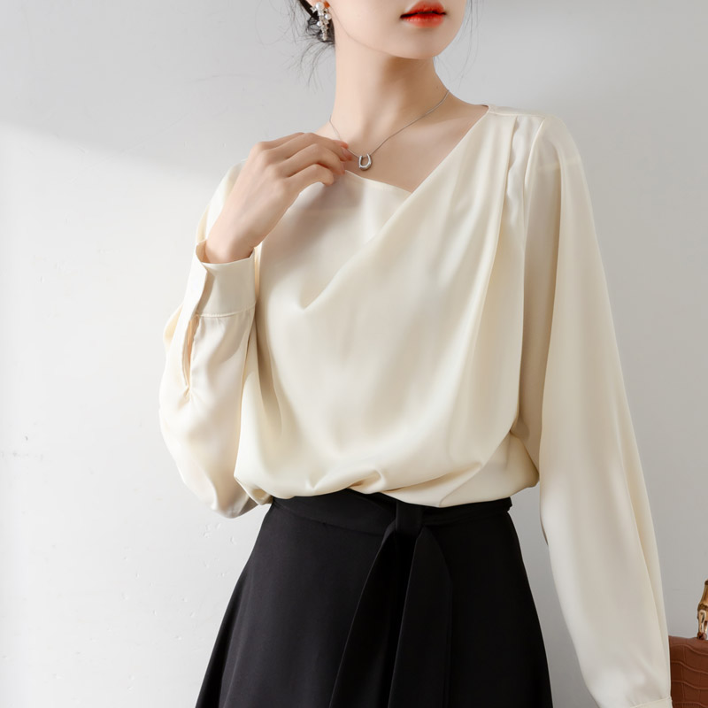 韓式純色V領長袖襯衫