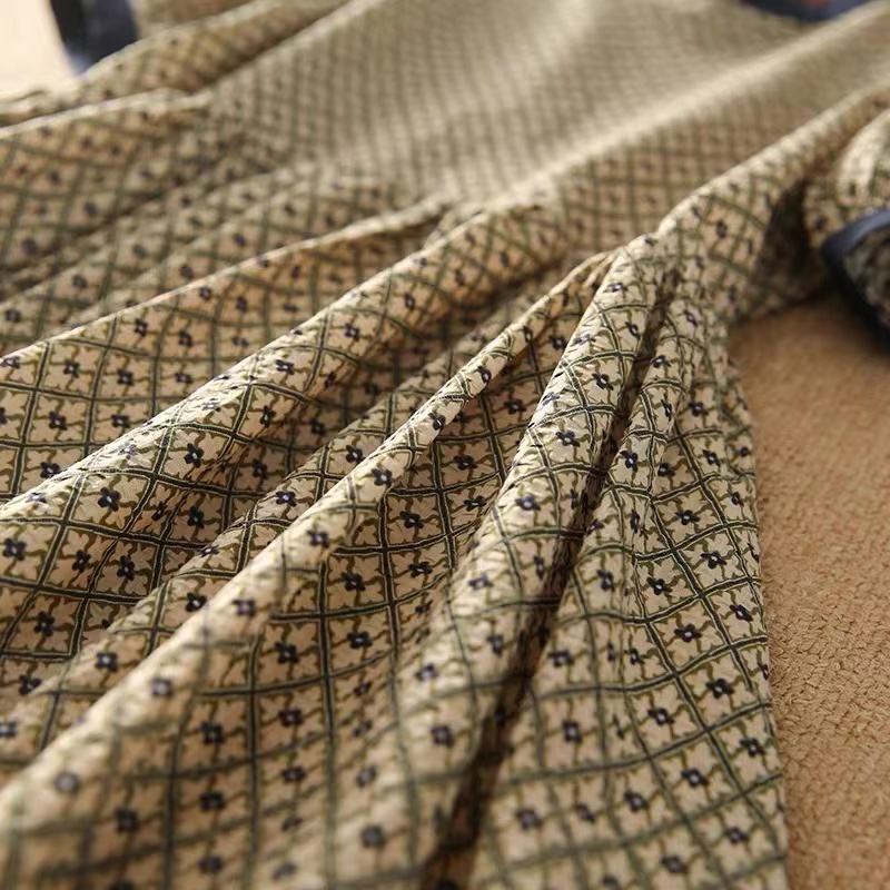 韓版赫本風菱形碎花圖案圓領連身裙