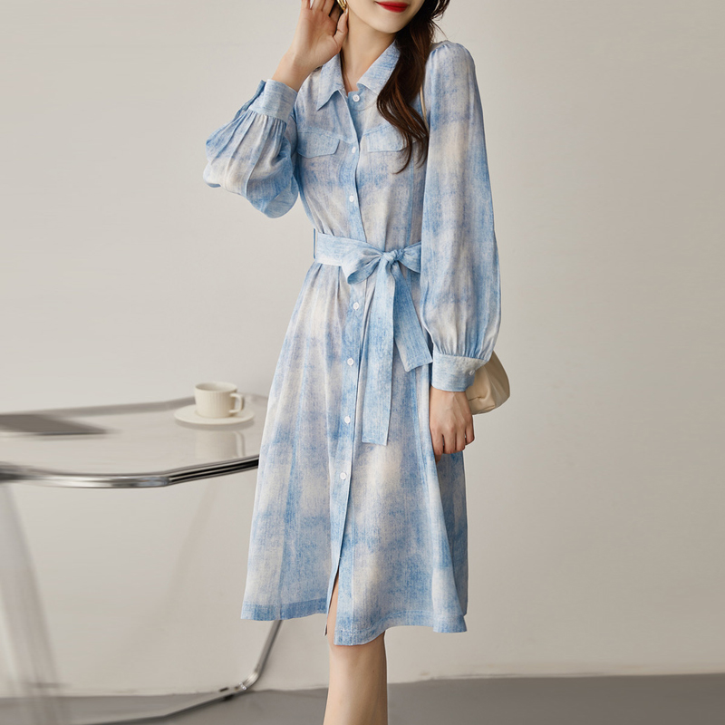 氣質暈染印花中長洋裝