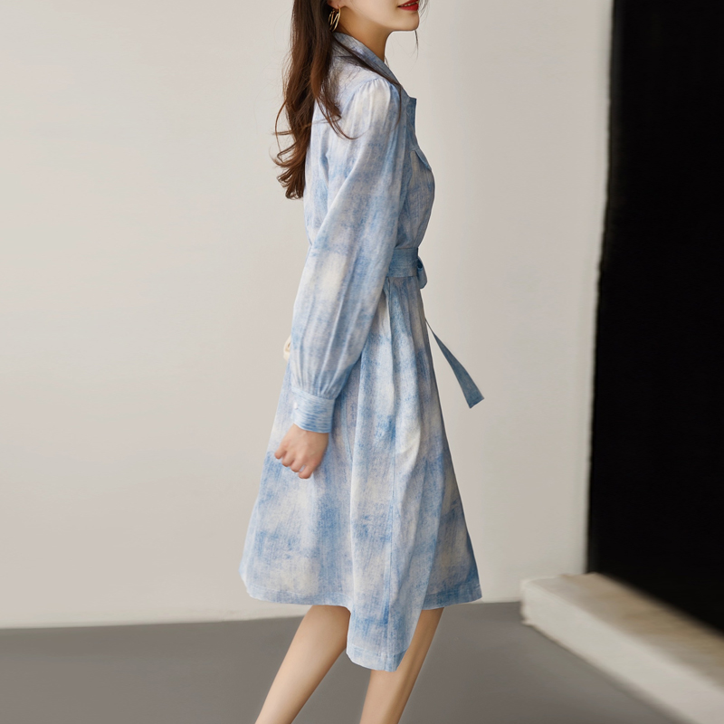 氣質暈染印花中長洋裝