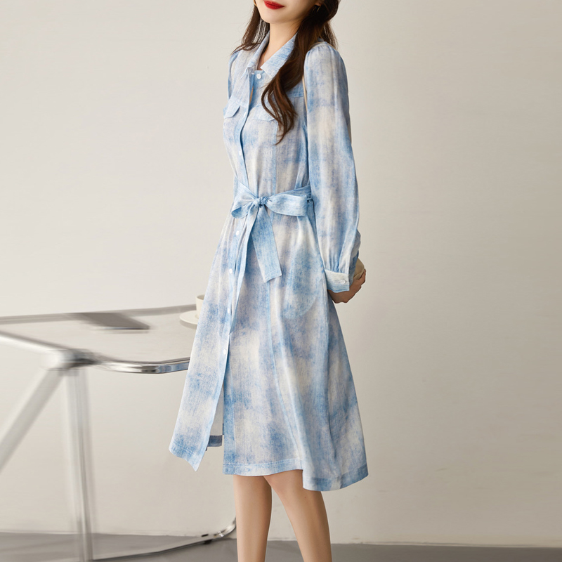 氣質暈染印花中長洋裝