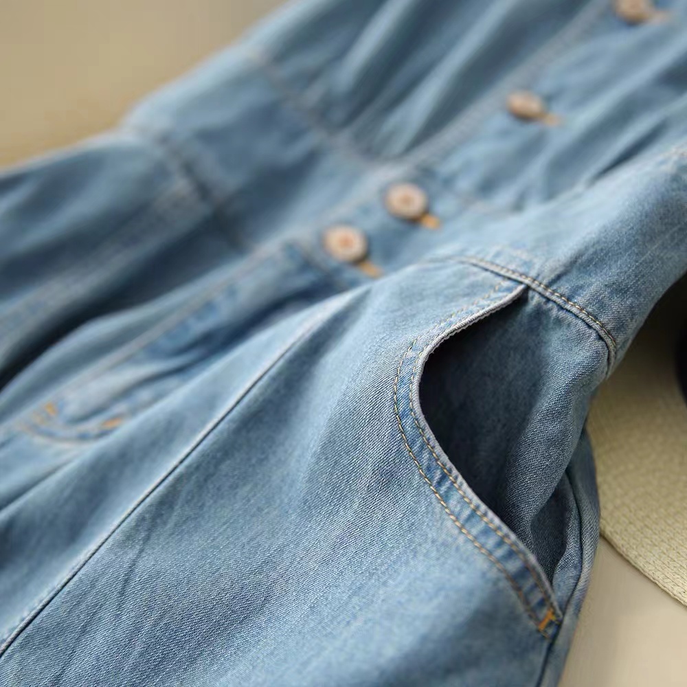 休閑收腰顯瘦V領牛仔連身裙