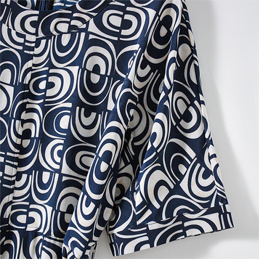 時尚幾何印花圓領連身裙