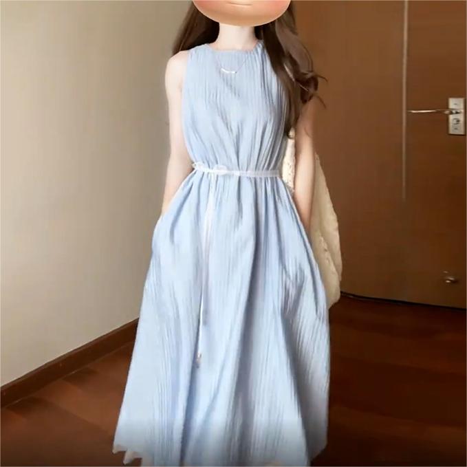 法式純色無袖背心連身裙