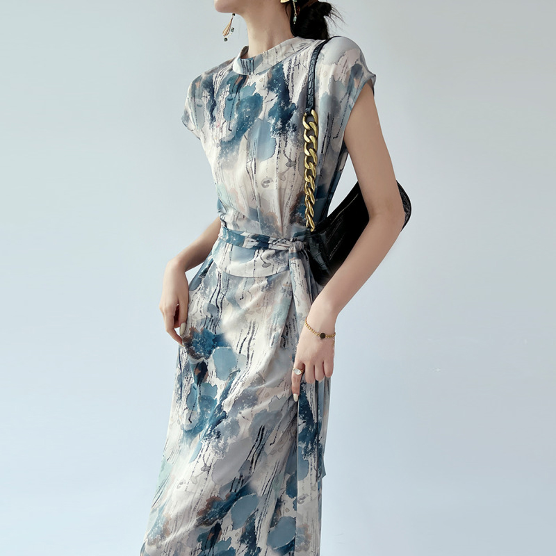 氣質收腰顯瘦水墨印花洋裝
