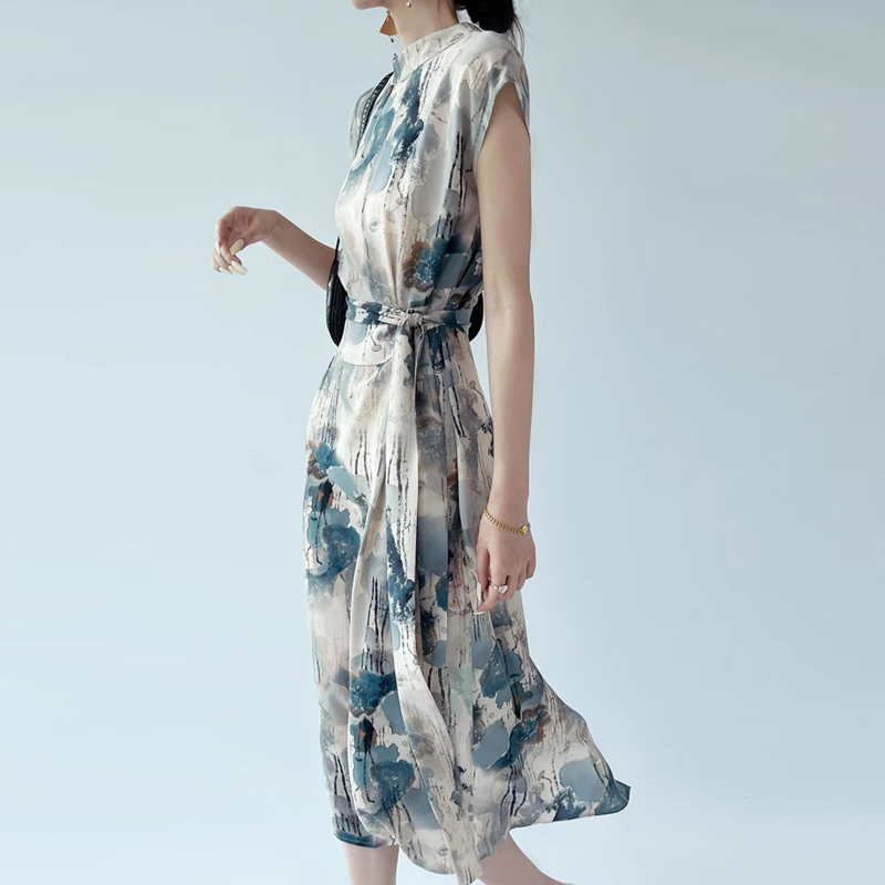 氣質收腰顯瘦水墨印花洋裝