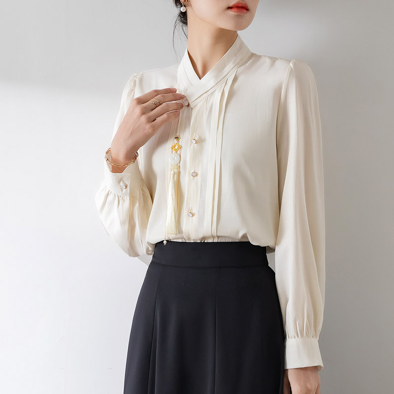 新中式國風立領垂感長袖襯衫